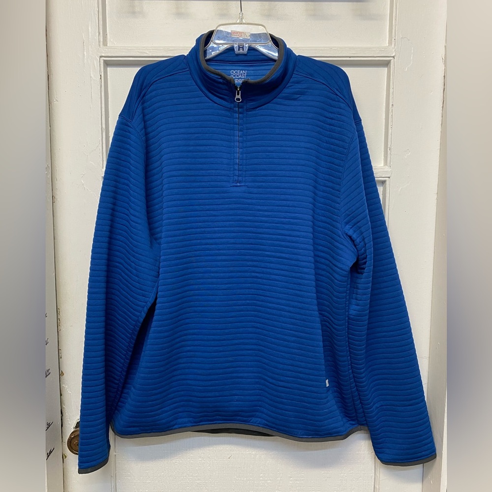 Ocean Coast men's blue ribbed 1/4 zip pullover sweatshirt jacket light weight XL